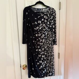 Chaps Navy Floral Long Sleeve Dress